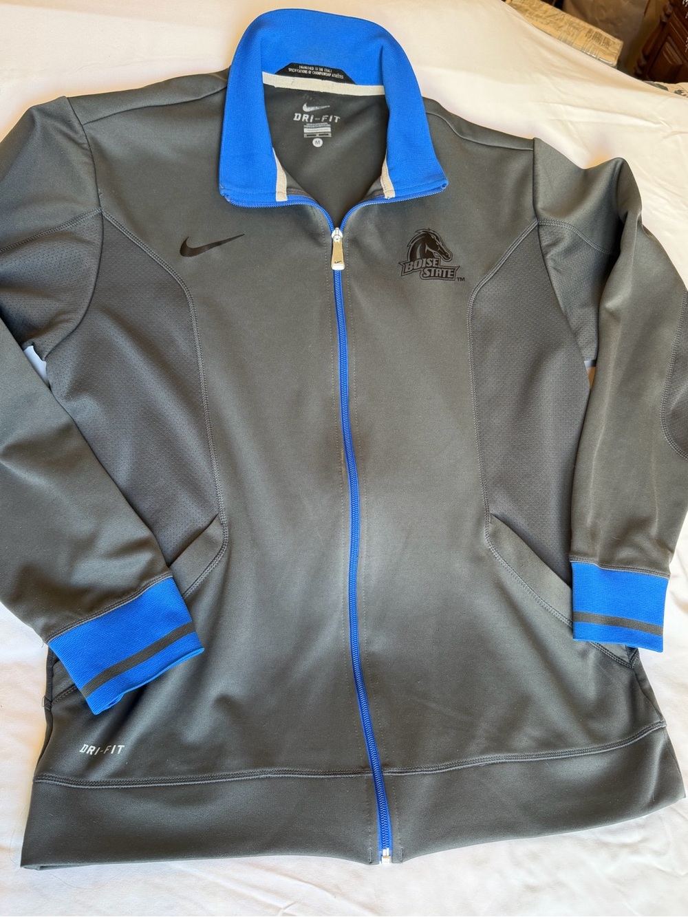 Nike Gray Jacket with Blue Trim Boise State Logo